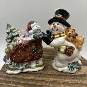 Cute Snowmen With Toys In Sleigh Salt And Pepper Shakers China New